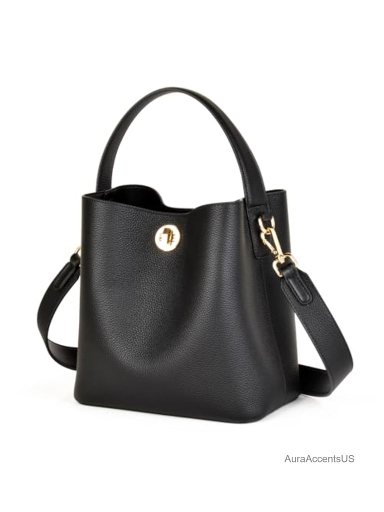Genuine Leather Bucket Tote Bag With Adjustable Strap Crossbody Shoulder Bag